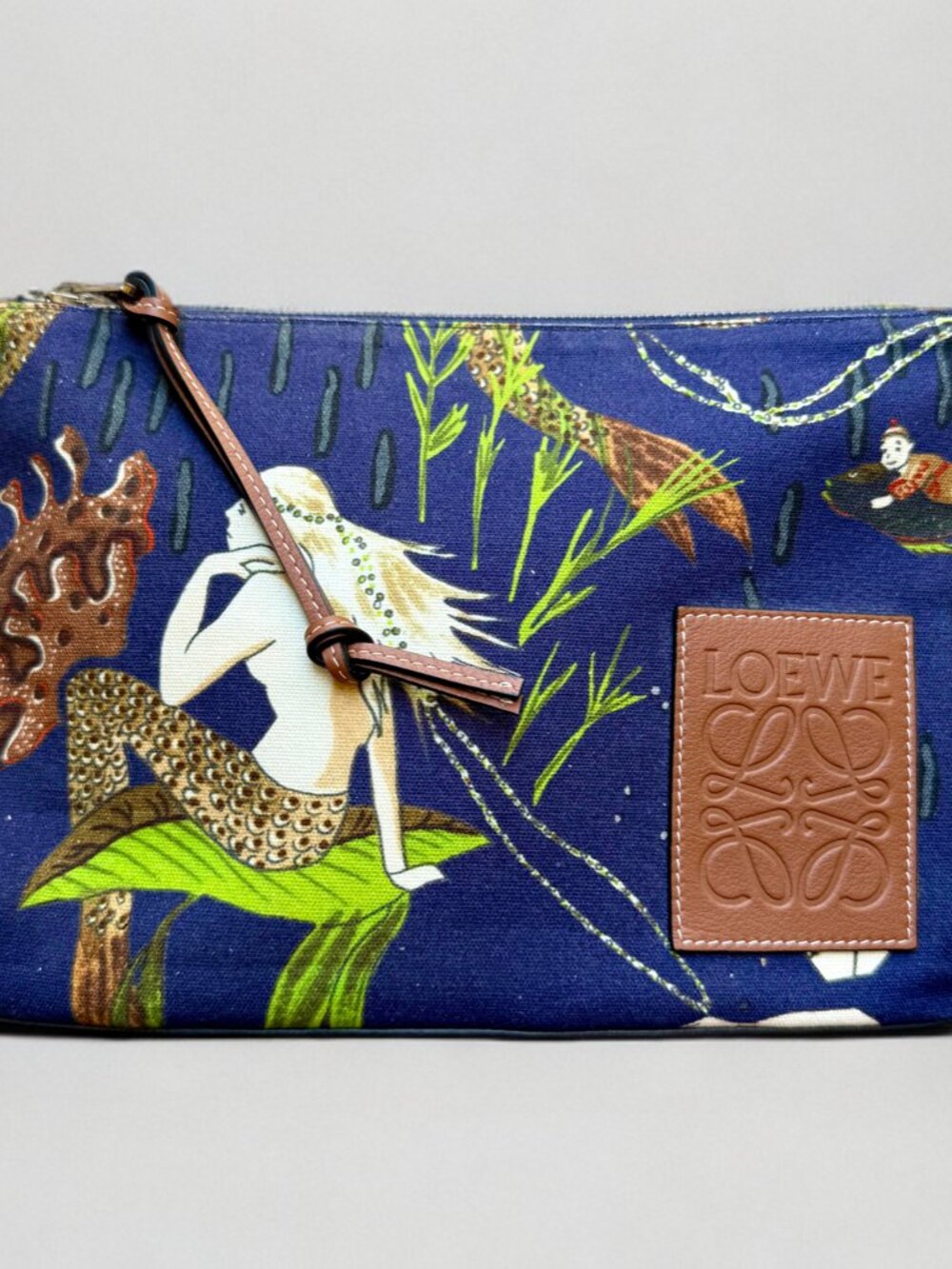 Loewe Paulas Ibiza Mermaid Canvas Pouch Blue Red Accessory Bag